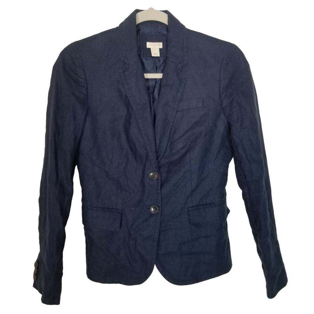 J. Crew Womens Linen Schoolboy Blazer Sz 00 Navy Career Corp Office Siren Preppy
